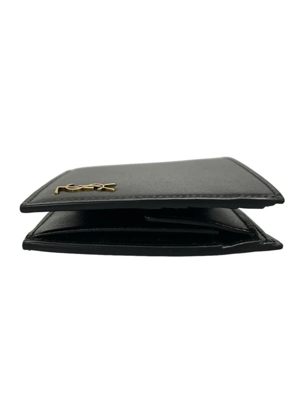 Saint Laurent Paris Bifold Wallet Black Gold Ysllogo Leather - Picture 8 of 12